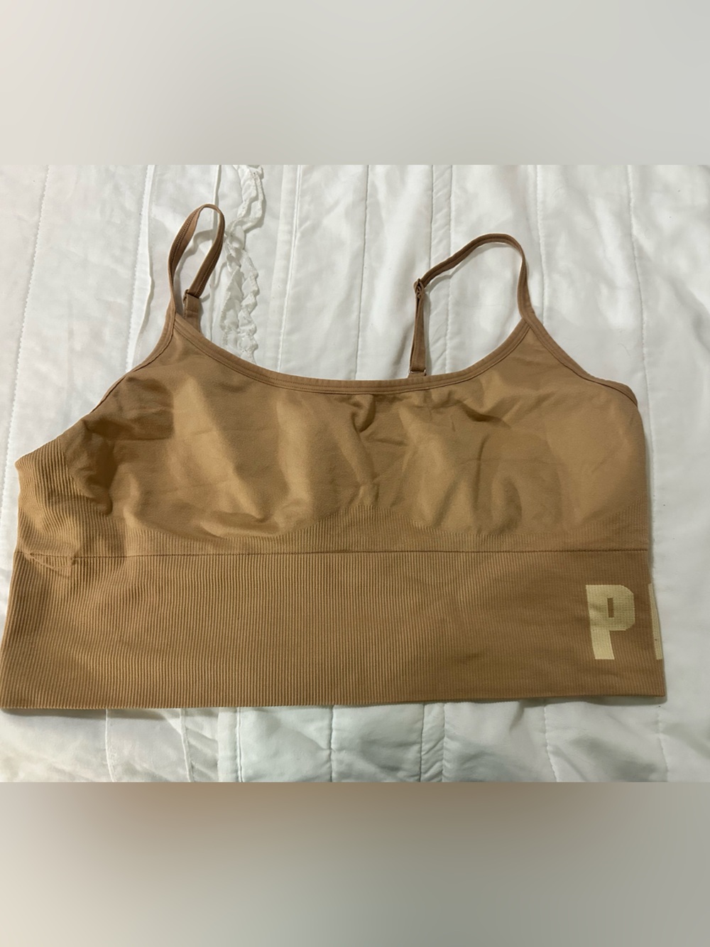 PINK Victoria's Secret Seamless Longline Bralette in Camel Brown